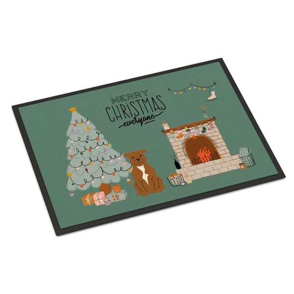 Carolines Treasures 24 x 36 in. Brown Staffordshire Bull Terrier Christmas Everyone Indoor or Outdoor Mat CK7610JMAT - main